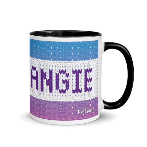 Personalized Knitting Mug with Color Inside, Yarn Lover Gift, Fair Isle Name Mug, Mug for Knitter, Cute knitting mug, knit coffee cup,